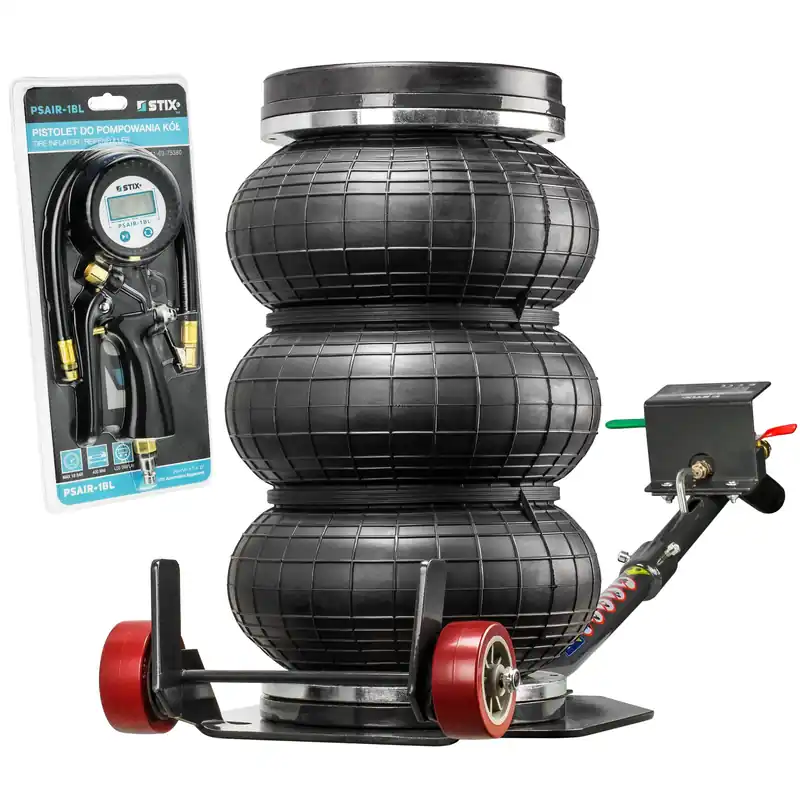 Zestaw: podnośnik pneumatyczny poduszkowy bałwanek 4T AP-4000 grafit z pistoletem do pompowania kół PSAIR-1BL – STIX Łatwy zwrot