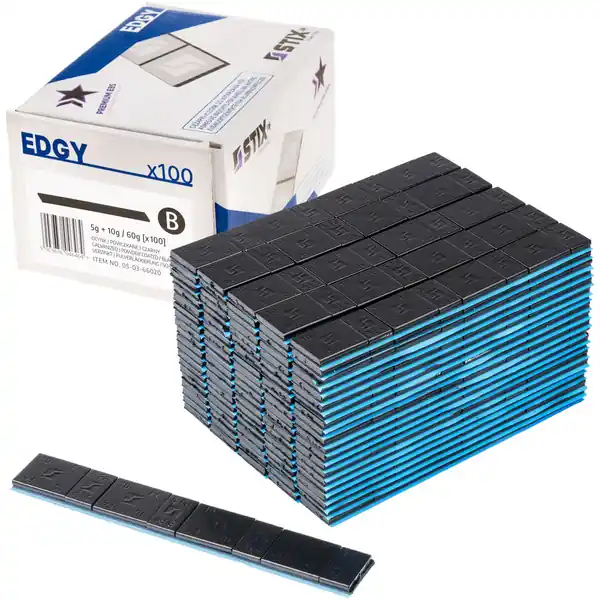 Ciężarki klejone do felg aluminiowych czarne Edgy Slim Black - 60g (5g+10g / szeroka taśma) - 100 szt. - Stix Darmowa dostawa