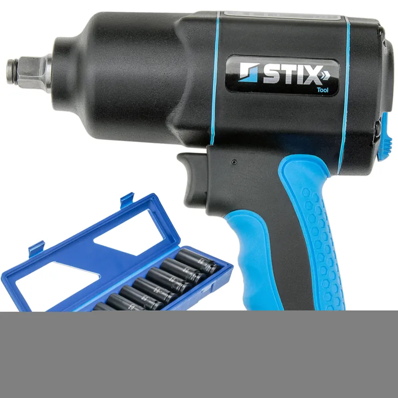 Klucz pneumatyczny udarowy 1700 Nm 1/2" STIX STT-17 kompozytowy + nasadki długie udarowe CR-MO SERIES 3 13–26 mm (zestaw 10 szt.) w walizce Do wyczerpania zapasów