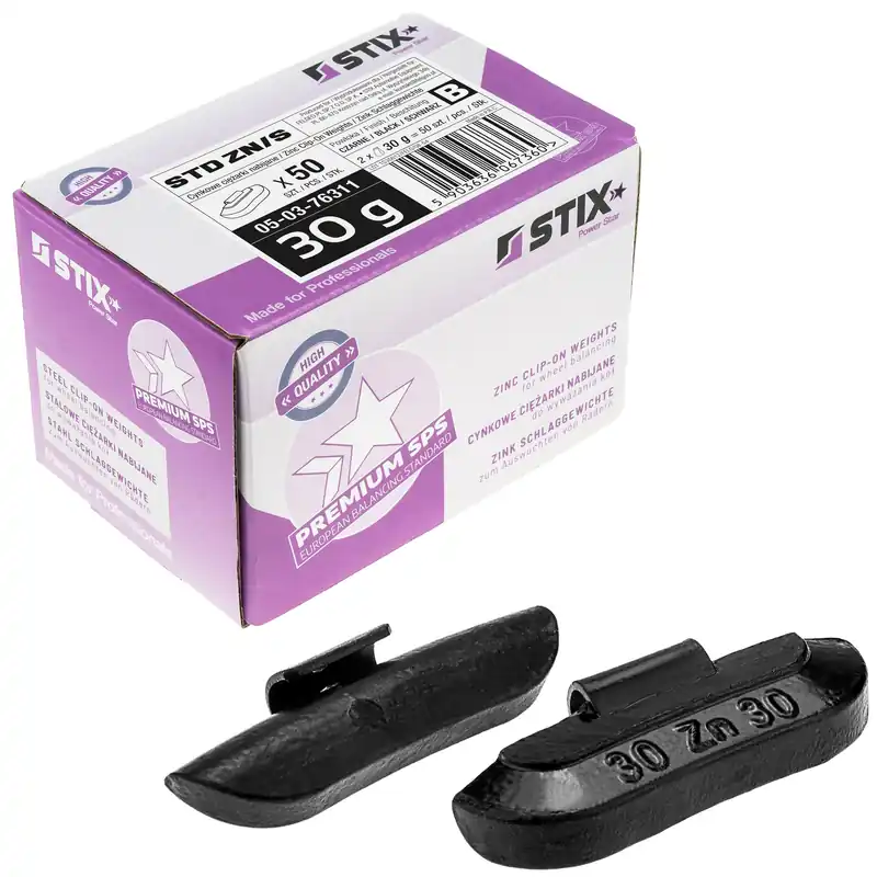 Tylko do końca tygodnia CZARNE Ciężarki nabijane STD Cynkowe do felg stalowych ZN/S 30g / 50 szt. - Stix