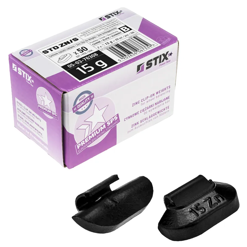 Łatwy zwrot CZARNE Ciężarki nabijane STD Cynkowe do felg stalowych ZN/S 15g / 50 szt. - Stix