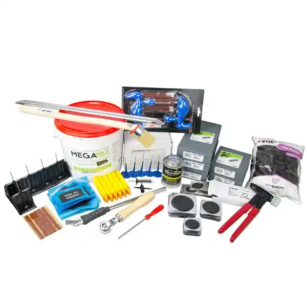 Zestaw startowy dla wulkanizacji, do wymiany i naprawy opon PREMIUM NR1 (ciężarki nabijane, klejone, zawory, łatki i inne) - Stix Tani