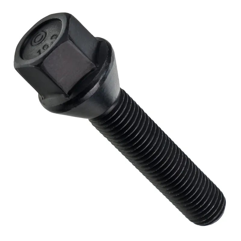 Czarna śruba do felg M12x1.50 50 mm – klucz 17. Stożek Zniżka