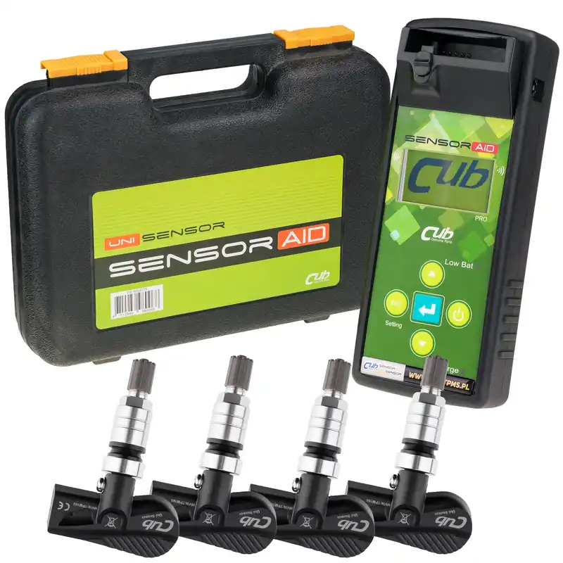 Bezpieczne zakupy Zestaw startowy: programator czujników ciśnienia CUB TPMS Sensor AID Pro 3.0 (EU+US) + 4 czujniki ciśnienia Uni Sensor 433Mhz